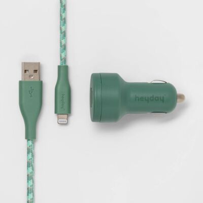 6 Кабелей USB-A, 2-портовое автомобильное зарядное устройство 3.1A - heyday Evergreen