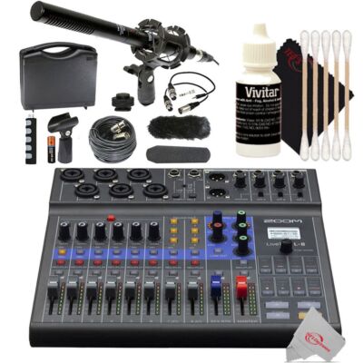 Zoom LiveTrak L-8 Portable Podcast Recorder + VidPro 1'' Pro Microphone Kit