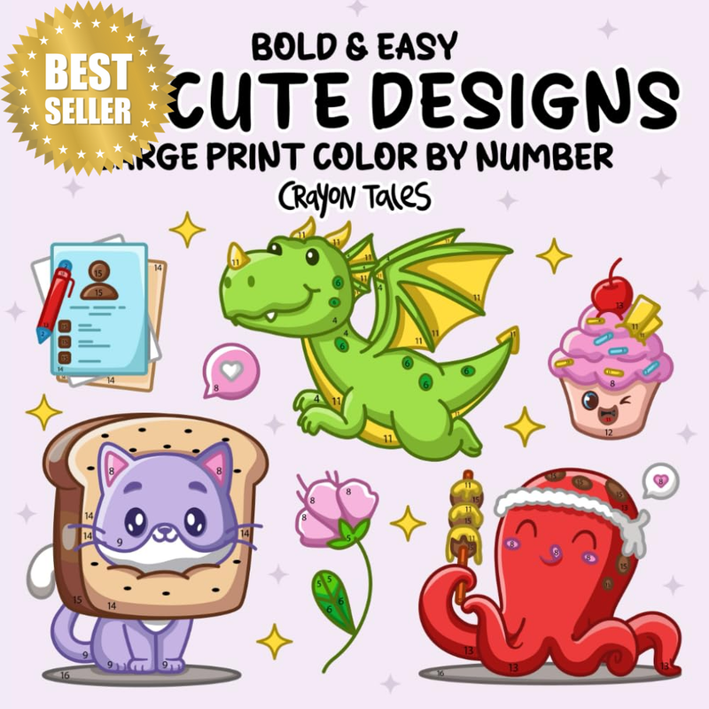 100 Cute Designs Color by Number: Large Print Bold and Easy Coloring Book for Ki
