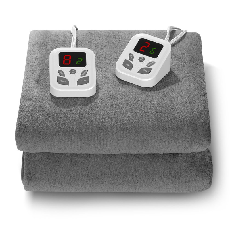 60"&times;80" Queen Size Heated Mattress Pad with Dual Controller  Coral Velvet Gray