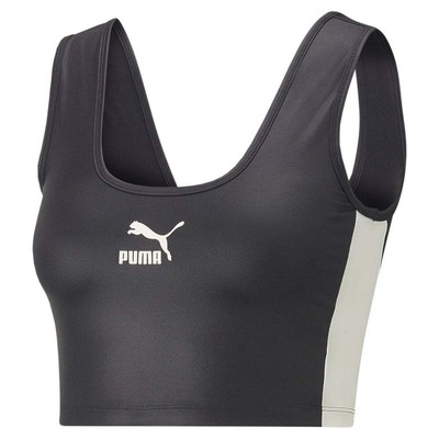

Женский укороченный топ с блестящим круглым вырезом Puma T7, размер , спортивный, повседневный, 53571201, Черный