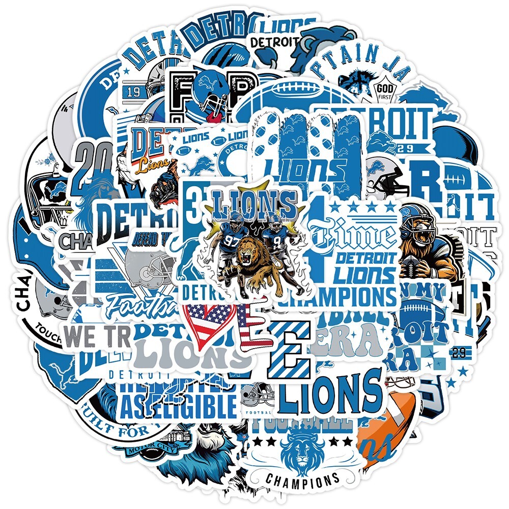 50 Pcs Stickers Detroit Lions NFL Sports Luggage Skateboard Phone Vinyl