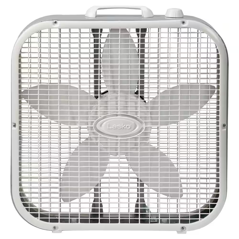 Lasko Box Fan 20in 3 Speed White Save Smart Energy Efficient 1820 CFM Carry Hand