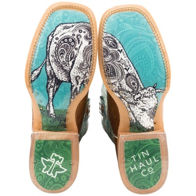 Pre-owned Tin Haul Yeehaw Square Toe Cowboy Womens Brown Casual Boots 14-021-0077-1388