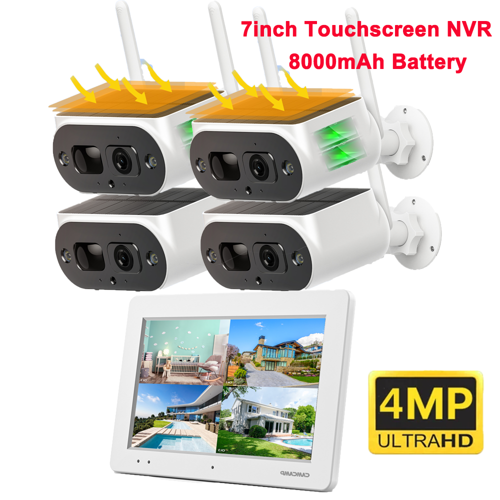 7" Touch Screen Monitor NVR Solar Battery Power Wireless Security Camera System