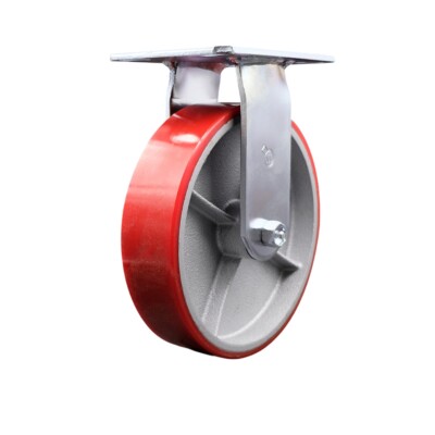 8 Inch Heavy Duty Red Poly on Cast Iron Rigid Caster with Ball Bearing SCC