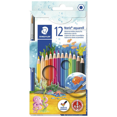 NEW Staedtler Noris Club Aquarell Watercolour Pencils Assorted Box 12 + Brush