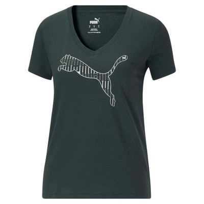 

Puma 849079-44 Женская полосатая футболка с V-образным вырезом и короткими рукавами Повседневная футболка -, Зеленый