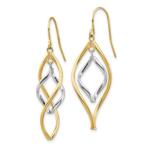 Pre-owned Jewelry 14k Two-tone Fancy Twisted Dangle Earrings In Gold