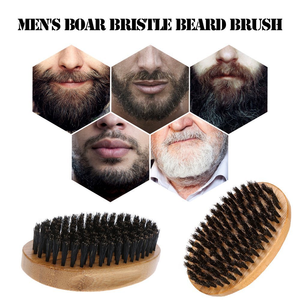 Men's Boar Hair Beard Brush - Soft Bristle Mustache Grooming, Oval Wood Handle