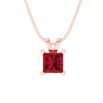 2.5ct Princess Cut Solitaire Simulated Ruby Rose Gold Pendant with 16'' Chain