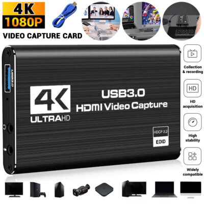 4K Audio Video Capture Card, USB 3.0 HDMI Video Capture Device Full HD Recording