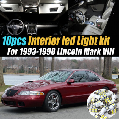 10Pc Car Interior LED Super White Light Bulb Kit for 1993-1998 Lincoln Mark VIII