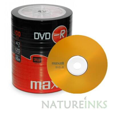 100 Genuine Maxell DVD-R 16x 4.7GB 120mins Blank DVD Media discs Shrinkwrap UK
