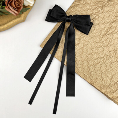 Satin Bow Ribbon Hair Clip Double-layer Hair Bow Tassel Hairpin Ponytail Clips