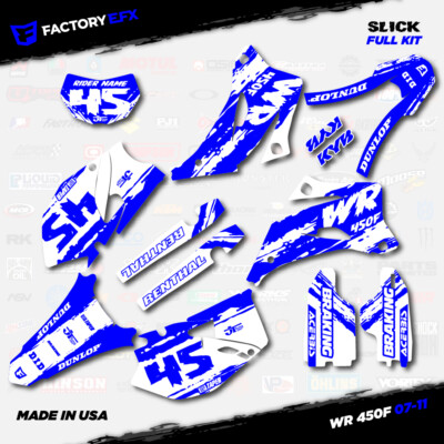 Blue & White Slick Racing Graphics Kit fits Yamaha WR450F 07-11 Decals WR 450F
