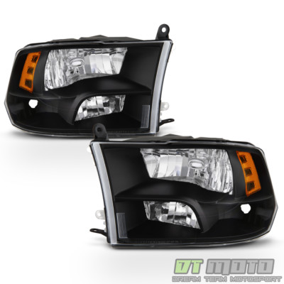 2009-2018 Dodge Ram 1500 10-18 2500 3500 Headlights Black Quad Style Headlamps