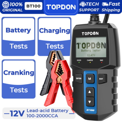 2024 TOPDON BT100 12V Auto Car Battery Tester Charging Cranking Test Analyzer