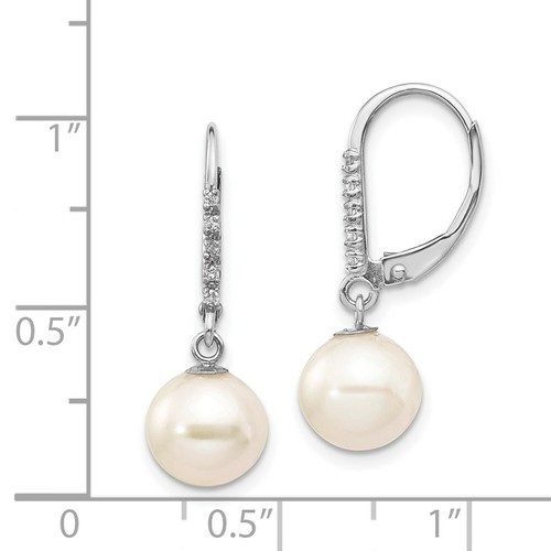 Pre-owned Versil 14k White Gold 8-9mm Round Fwc Pearl .05ct Diamond Leverback Earrings
