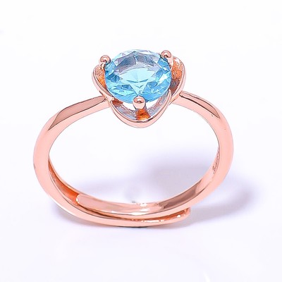 Blue Topaz Gemstone 925 Sterling Silver Rose Gold Plated Ring Adjst C7382-7_2
