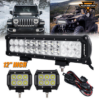 AUXBEAM 12inch 72W Combo Beam+2pcs 4'' LED Spot Work Light+Wiring For Chevy GMC
