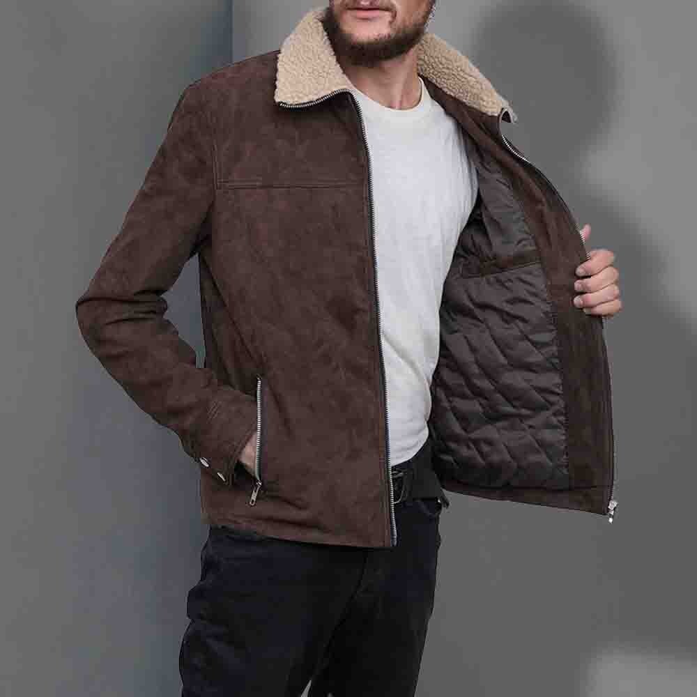 Pre-owned Handmade The Walking Dead Rick Grimes Cosplay Suede Leather Jacket Brown Color