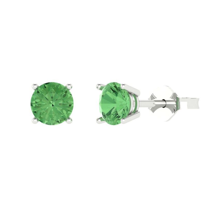 1.5ct Round Cut Simulated Light Sea Green Stud Earrings 14k White Gold Push Back
