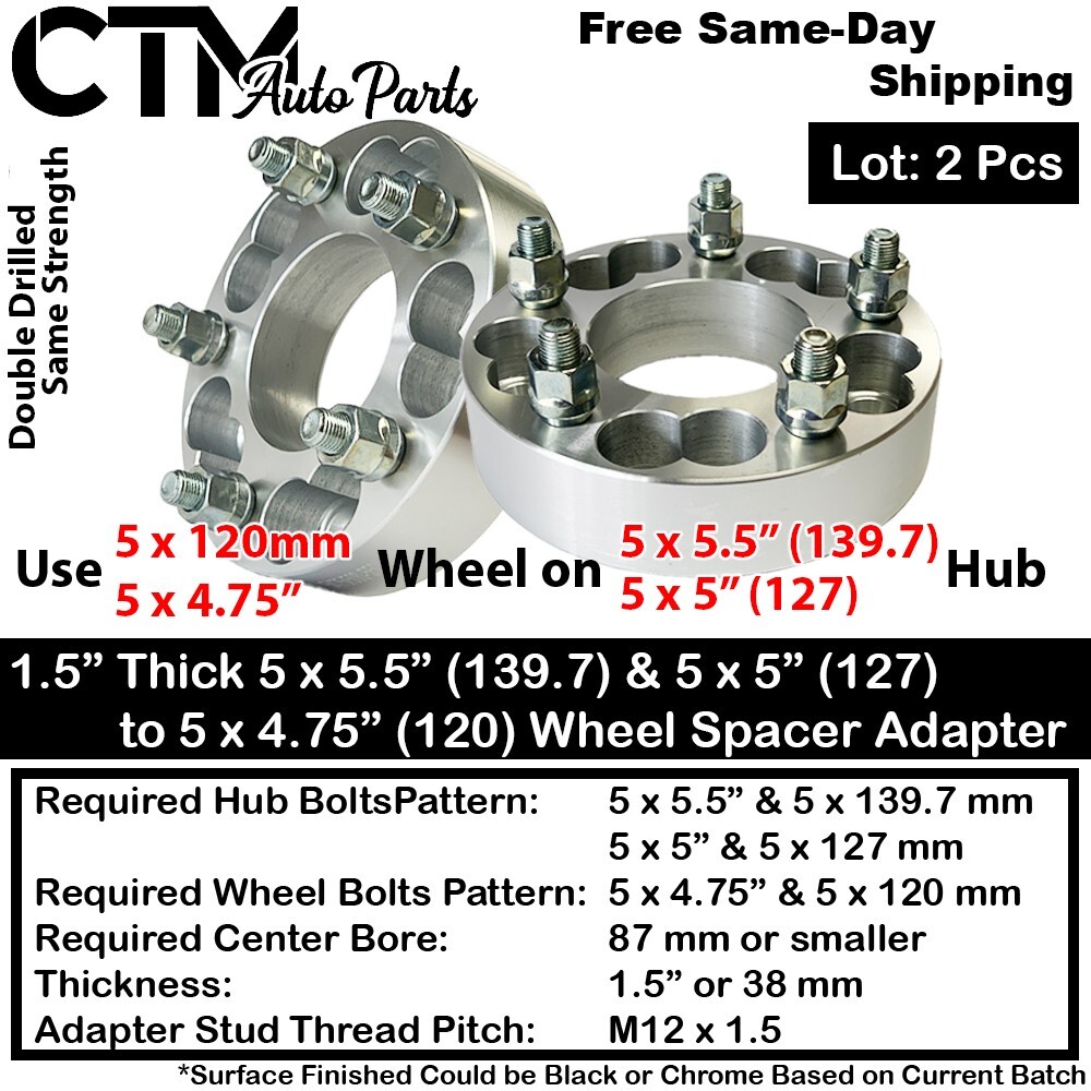 2x 1.5" Thick 5x5" to 5x4.75" Wheel Spacer Adapter Fit Pacific Journey
