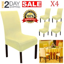 Juego 4 Fundas Forros Cubiertas Para Sillas De Comedor Beige Amarillas