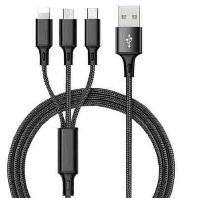 3 in 1 Fast USB Charging Cable Universal Multi Function Cell Phone Charger Cord