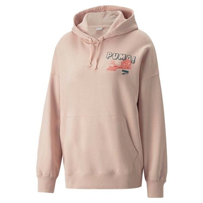 

Puma Downtown Oversized Graphic Pullover Hoodie Женская розовая повседневная верхняя одежда 537, Розовый