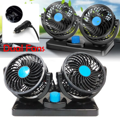 12V Car Cooling Fan Dual Head w/ Cigarette Lighter for Van SUV Boat Auto Vehicle