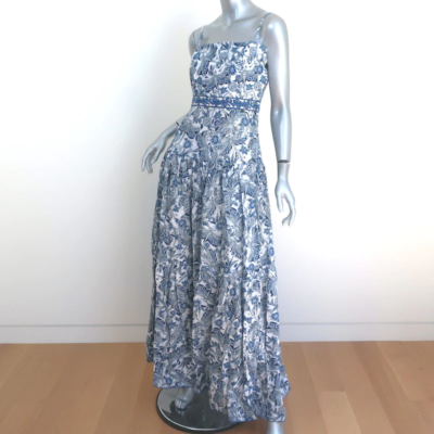 Pre-owned Agua By Agua Bendita Lima Maxi Dress Blue Dragonfly Print Linen Size Small