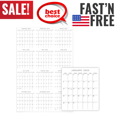 Simplified 2023 Yearly Wall Calendar Double Sided Large 24