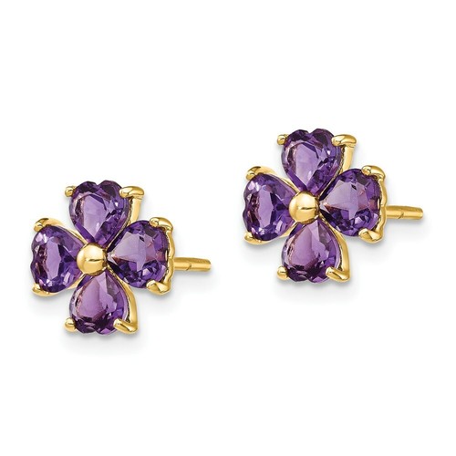 Pre-owned Goldia 14k Heart-shaped Amethyst Flower Post Earrings In Yellow