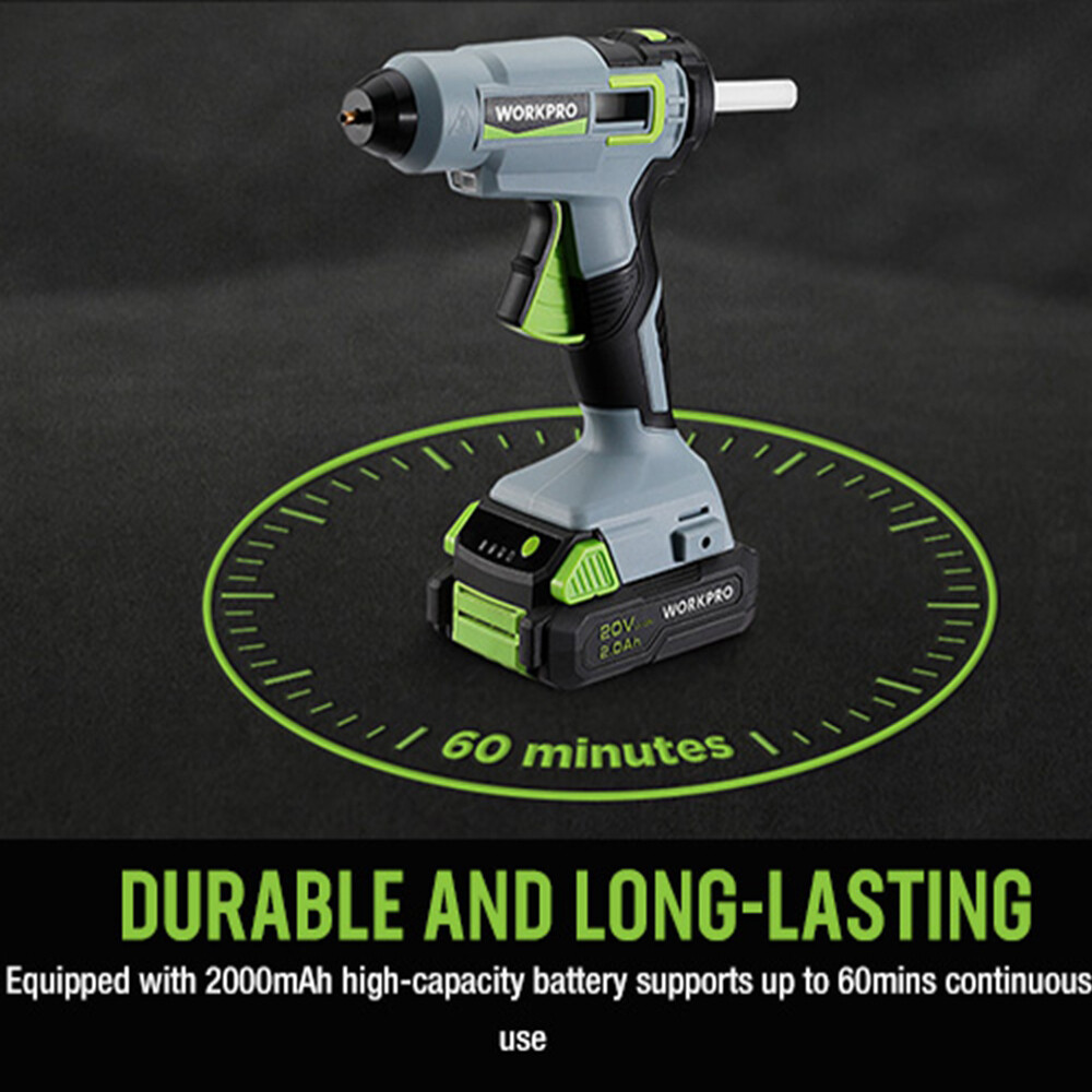 WORKPRO Cordless Hot Glue Gun Kit 20V Rechargeable Melt Glue Gun 12PC Glue Stick