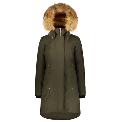 Pre-owned Moose Knuckles Goldfarbener Parka Fur Damen Mit Blauer Fuchsfellkrause In Army In Grün
