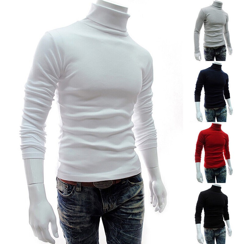 Men Turtle Neck Top Slim Fit Stretch Shirt Long Sleeve Jumper Pullover Sweater
