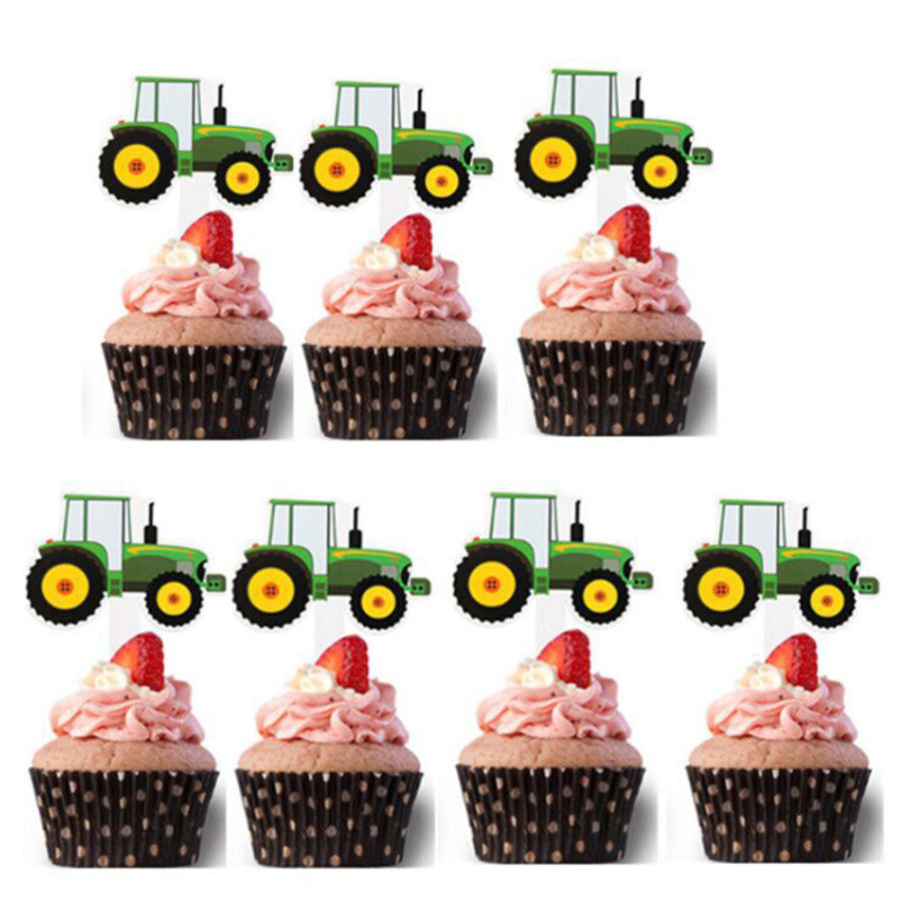 42pcs Cake Topper Green Tractor Decorative Cupcake Picks For Party