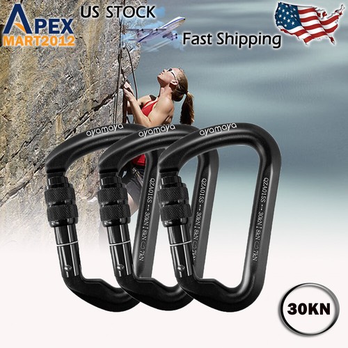 Heavy Duty 30KN Aluminum Locking Carabiner Clip D-Ring Snap Screw Hook Climbing