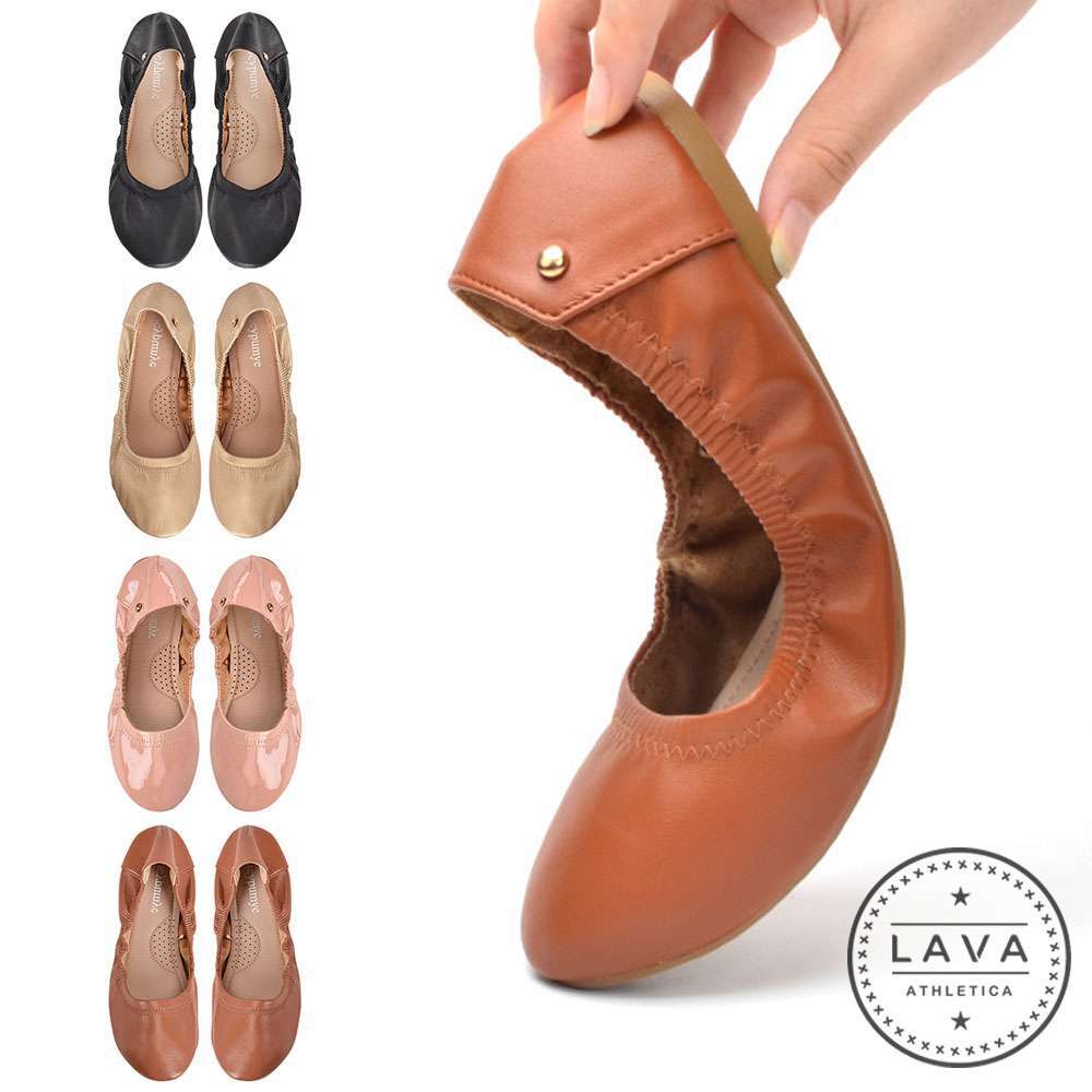 Womens Comfy Office / Travel Ballet Flats Round Toe Slip On Leather Ballet Flats