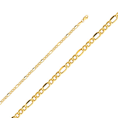 Pre-owned Wellingsale 14k Yellow Gold 3.5mm Figaro 3+1 Hollow Chain Necklace