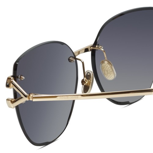 Pre-owned Roberto Cavalli Src043-0300 Cateye Rimless Sunglasses In Gold/grey Gradient 62mm In Gray