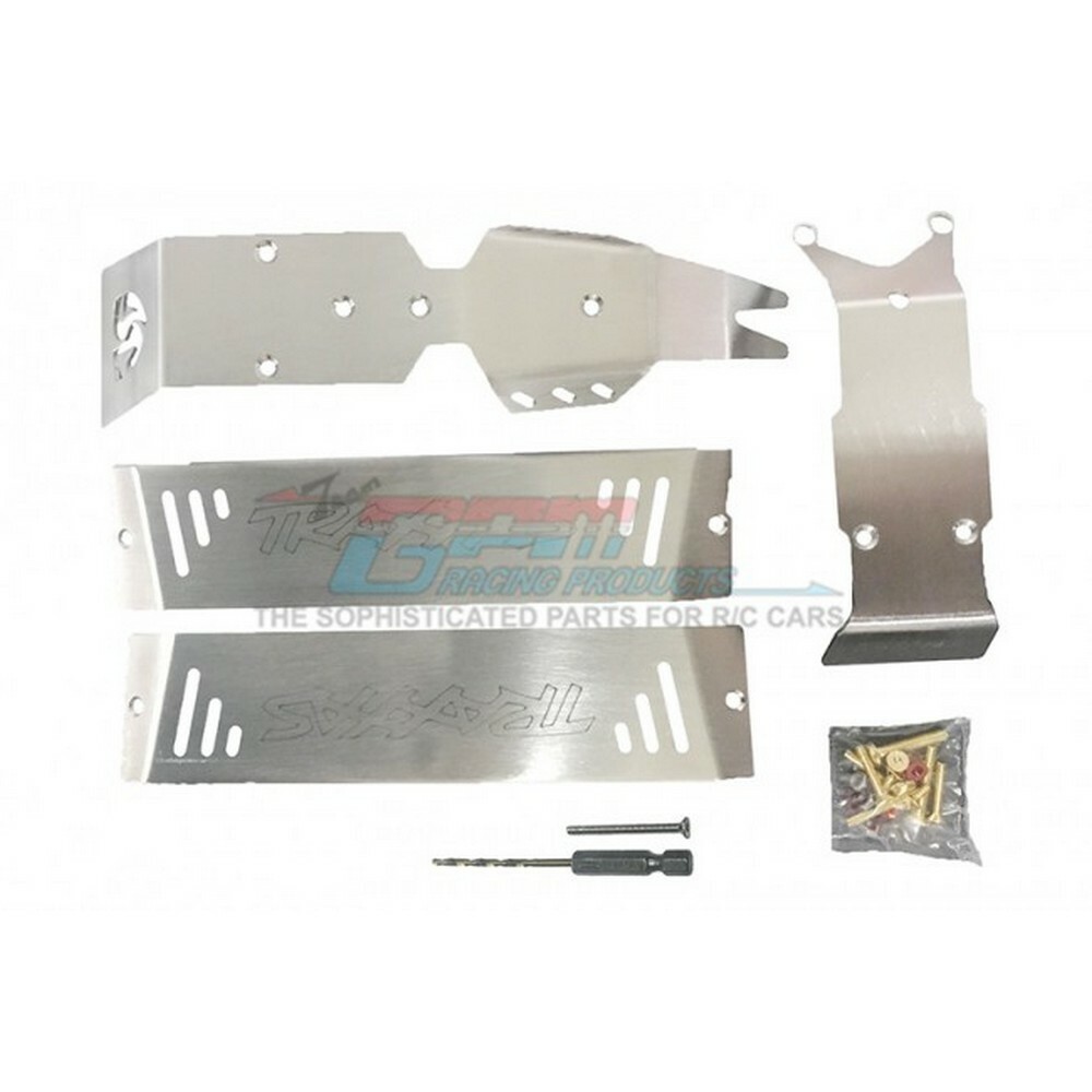 For Traxxas E-Revo 2.0-STAINLESS STEEL SKID PLATES FRONT, CENTER, REAR CHASSIS