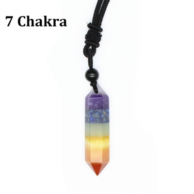 Natural Bead Crystal Double Point Hexagonal Cone Wand Pendant Necklace Chakra