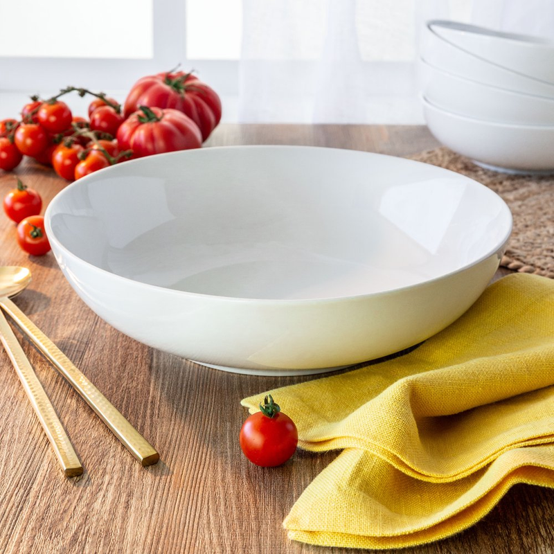 Stylish Large Porcelain Pasta Serve Bowls Microwave Safe Dinnerware Set of 2