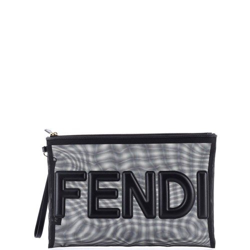FENDI FF Clutch bag Leather PVC Zucca Navy Blue Business