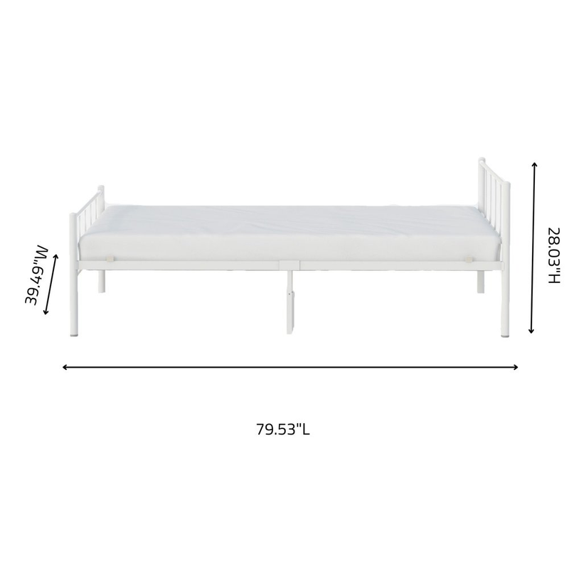 Austin Steel Twin Furniture Bedroom Kid Bed Frame, White 300 lbs Weight Cap