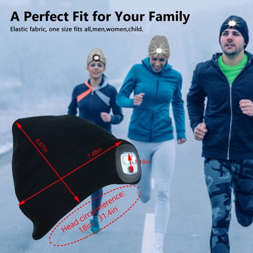 Unisex Beanie Hat With Light LED Knit Rechargeable Headlamp Cap Men Women Winter