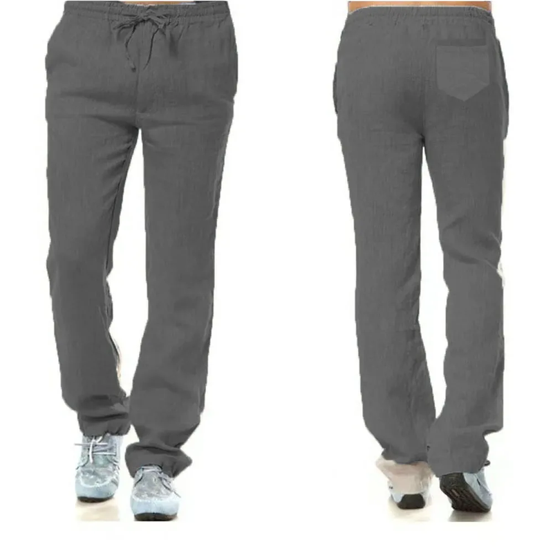 Men'S Cotton Linen Pants Male Autumn New Breathable Solid Color Linen Trousers F